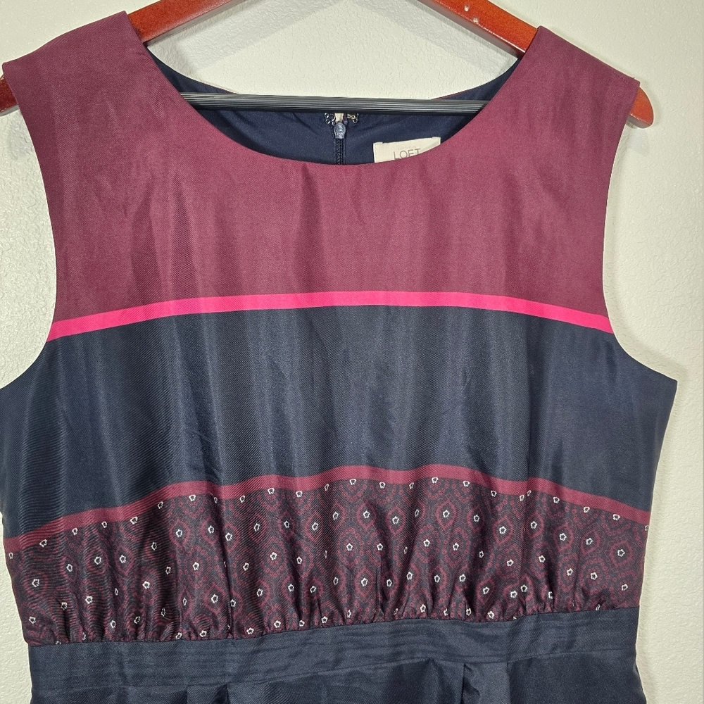 Loft Pleated Sleeveless Dress Bold Modern Geometric Stripe Women's Size 14 - Picture 3 of 7